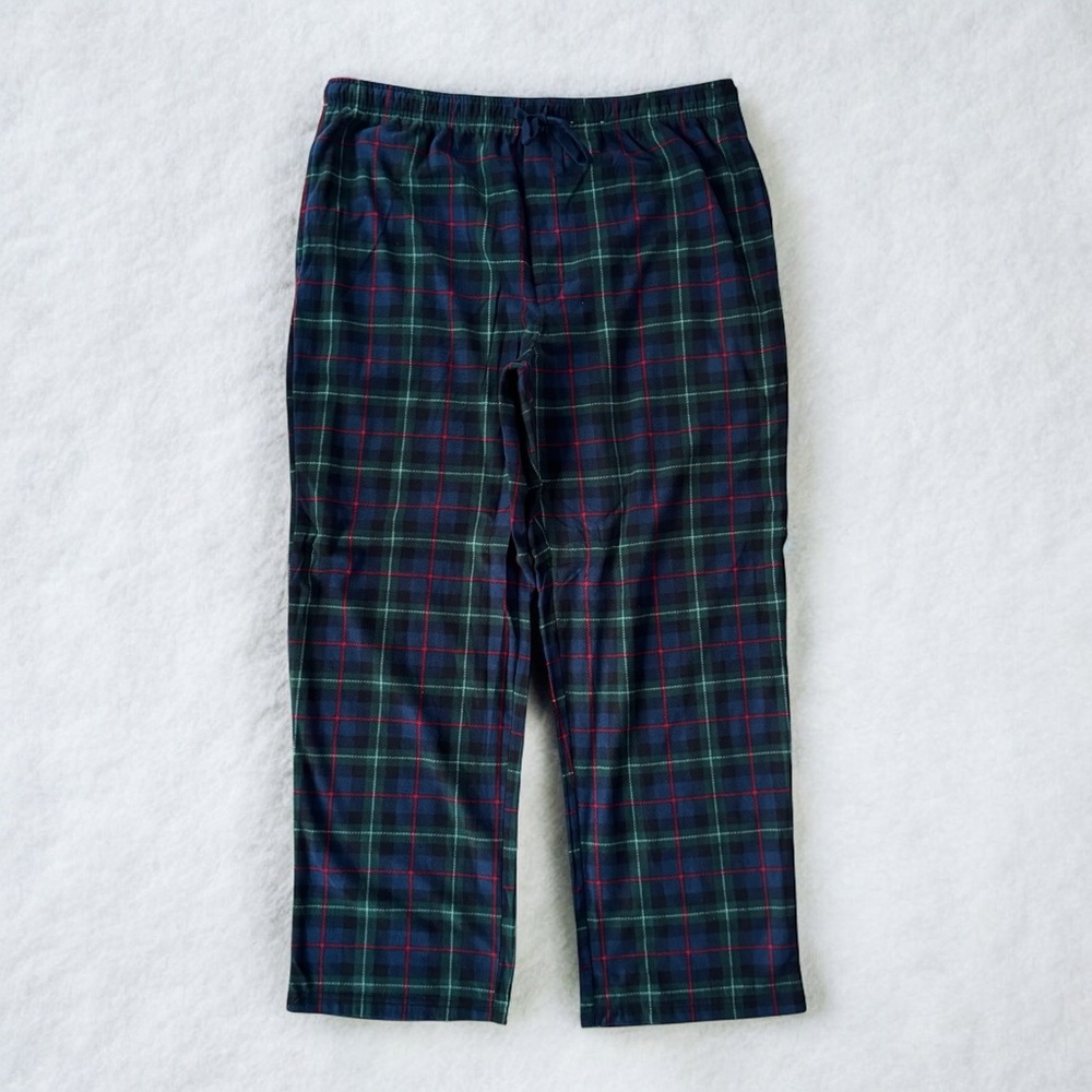 St. John’s Bay Plaid Fleece Pajama Pants Mens Size XL Navy Lounge Drawstring NEW